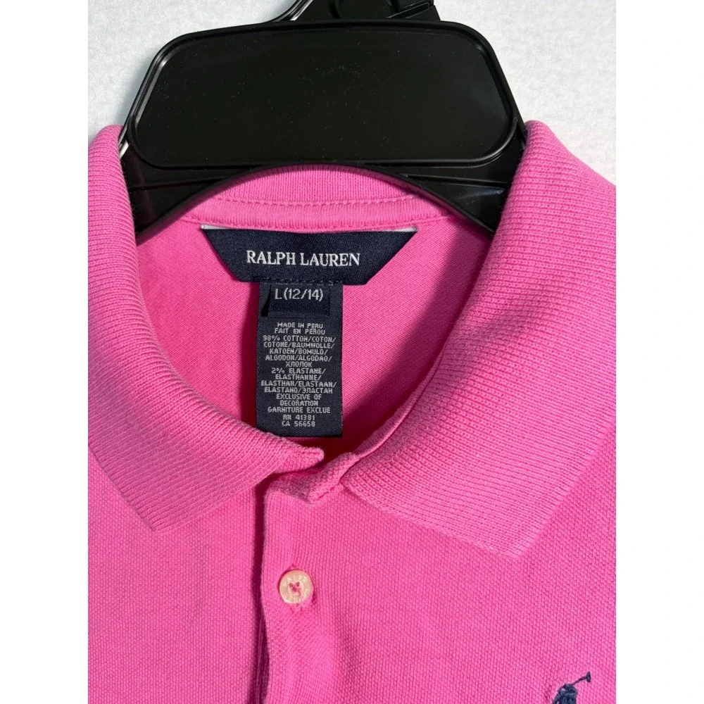 Ralph Lauren Polo Shirt Girls Size L (12/14) Pink Excellent Short Sleeve Pique